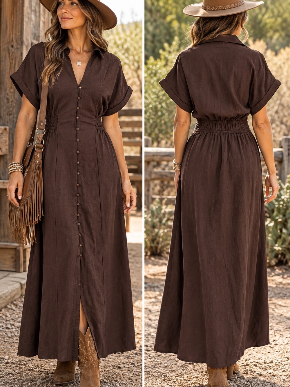 Japna NWT Linen Blend Maxi Shirt Dress Small Brown Boho Western Coastal Fall